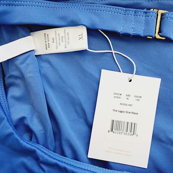 NWT Andie Swim Lagos Blue Halter V-Neck One Piece High Leg XL 16 - Picture 5 of 8